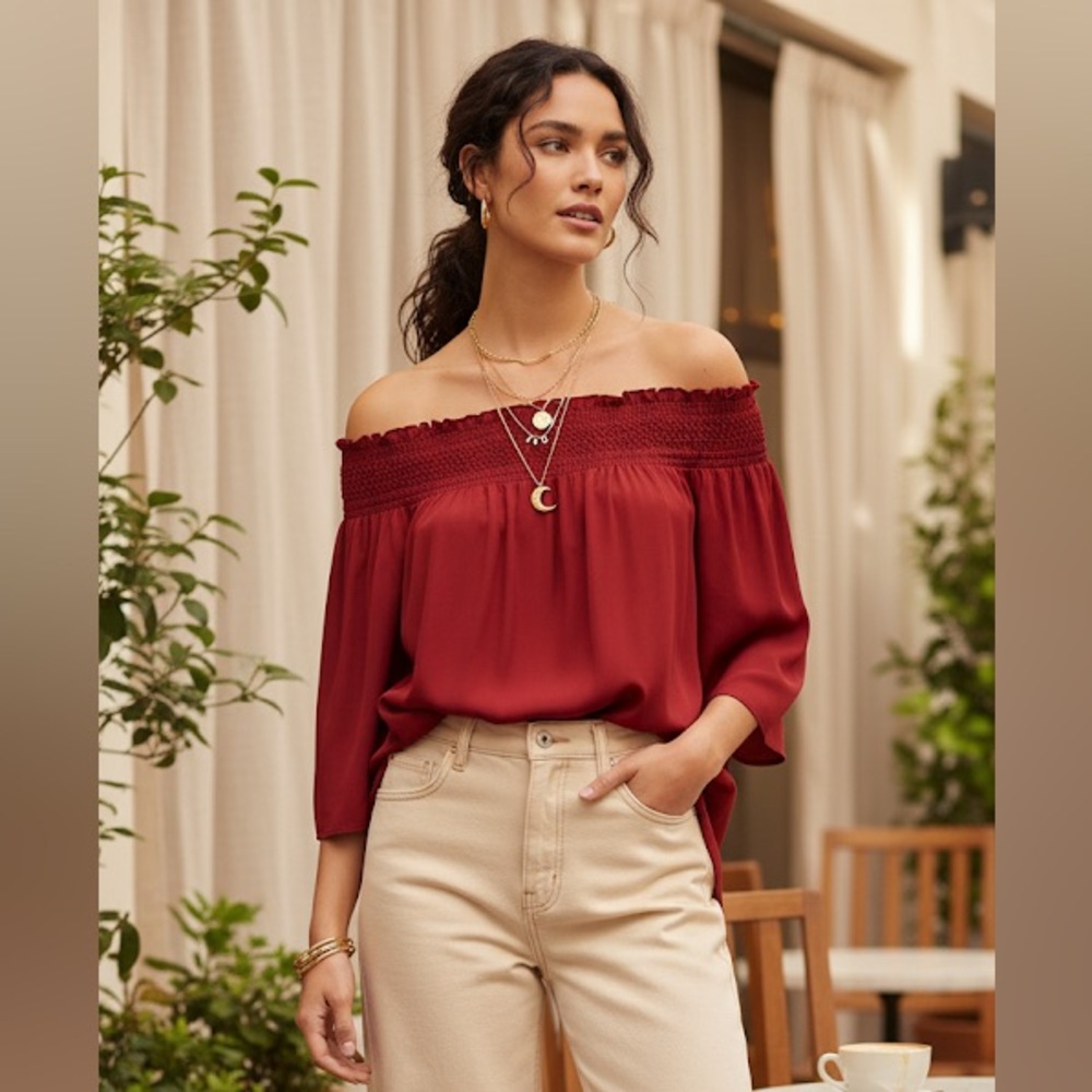 Theory Elistaire Off-the-Shoulder Silk Top